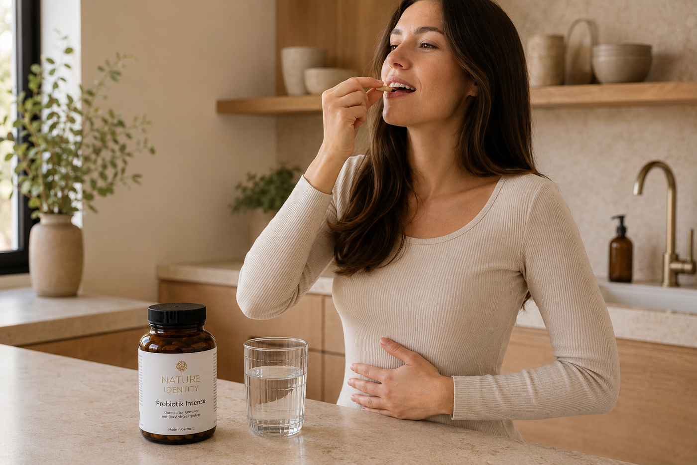 Omega-3 bottle on a natural stone surface