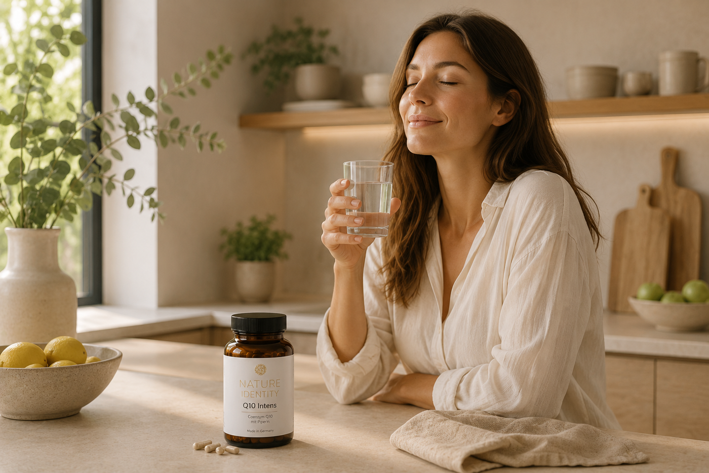 Omega-3 bottle on a natural stone surface