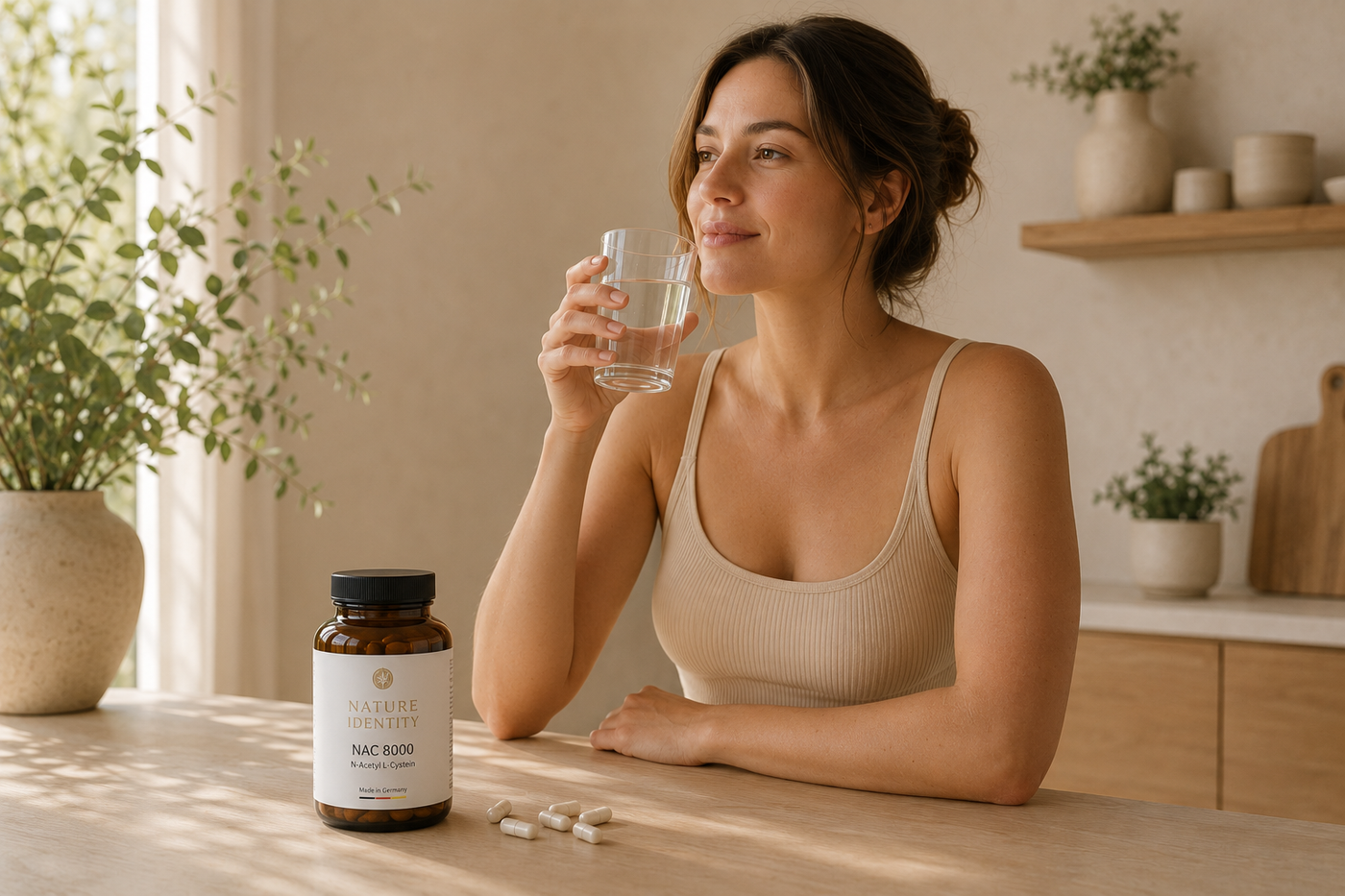 Omega-3 bottle on a natural stone surface