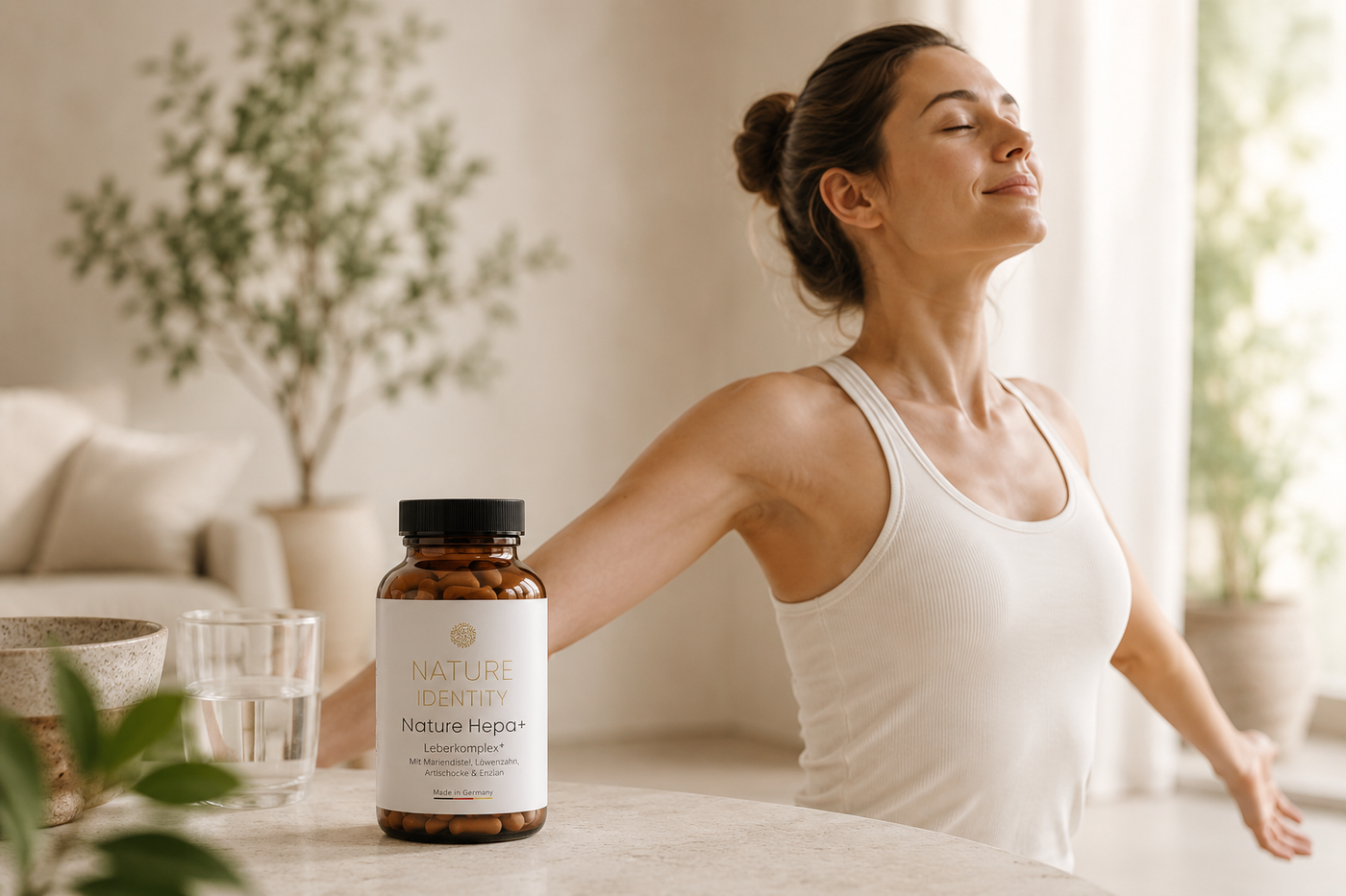Omega-3 bottle on a natural stone surface