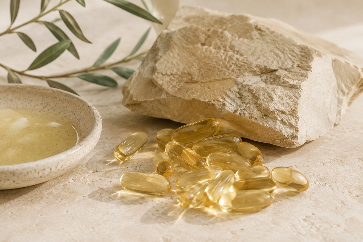 Omega-3 capsules on a dark surface