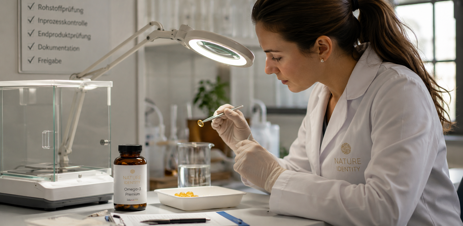 Scientist inspecting laboratory samples